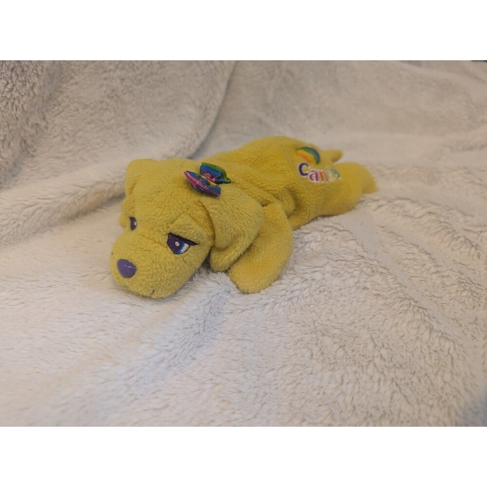 Vintage 1998 Lisa Frank Candy Dog Beanie Plush Stuffed Animal Stuffins Yellow